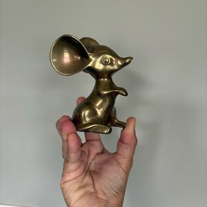 Vintage Mid-Century Modern Solid Brass Mouse Figurine 4.5" Tall